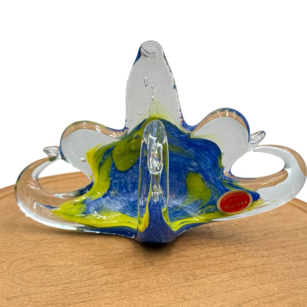 Lavorazione Arte Murano Hand Blown Glass Napkin Holder Table Accent Swirled‎ EUC
